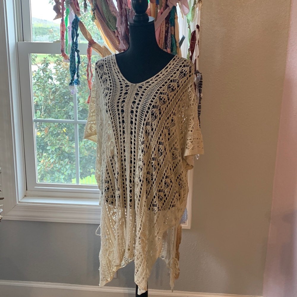 Loose knit swim suit coverup in cream